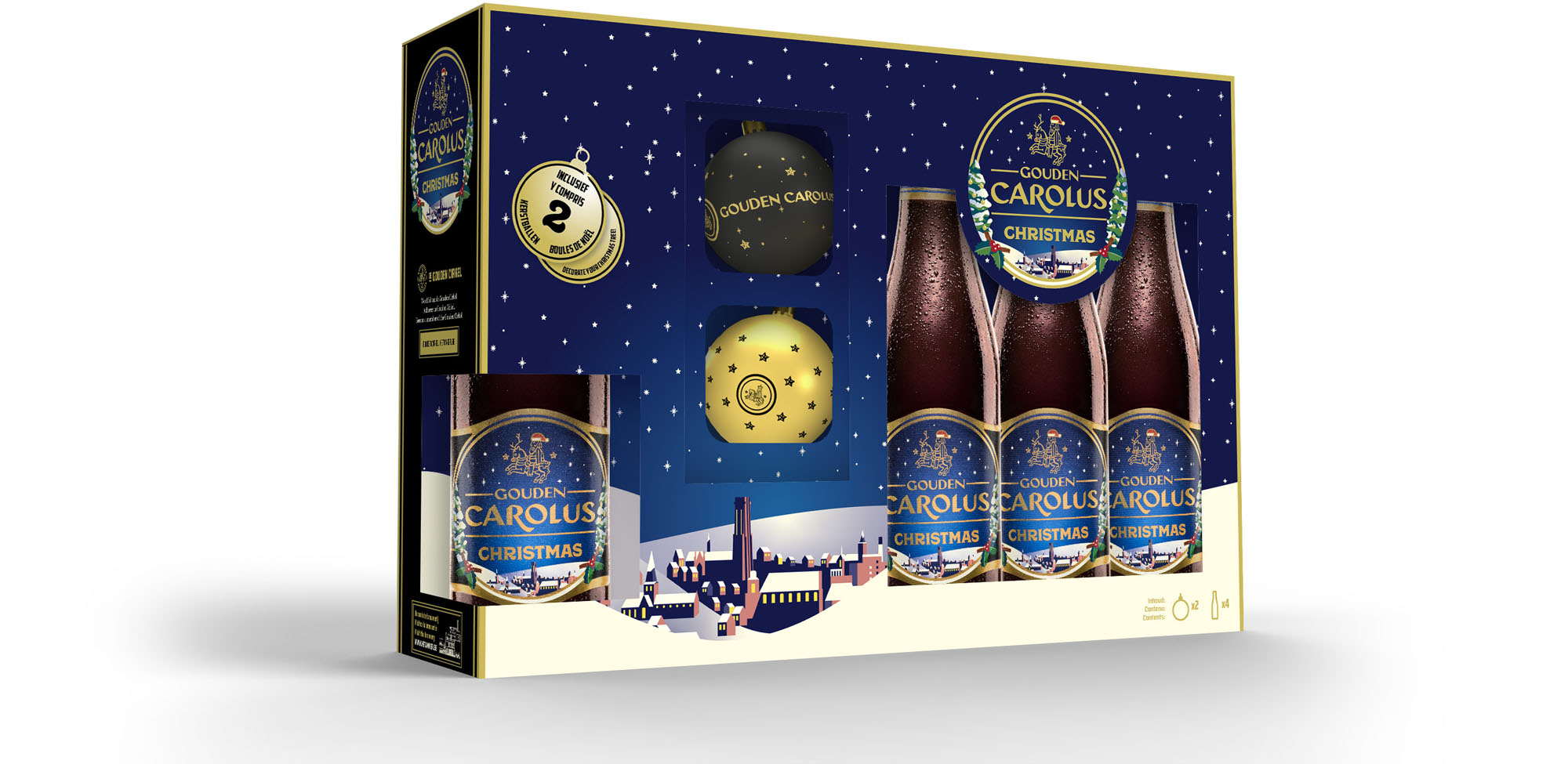 Gouden Carolus Christmas Geschenkverpakking met twee kerstballen Doos 6x4x33 cl 10%