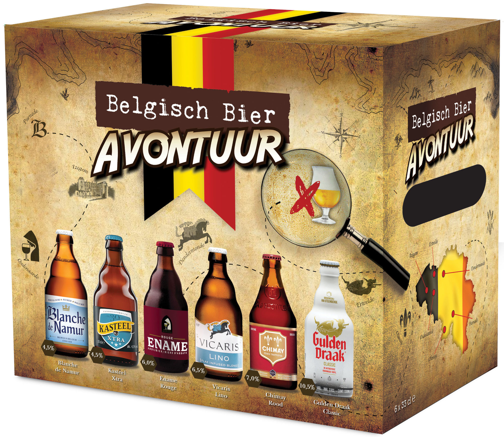 Belgisch Bier Avontuur Geschenkverpakking Doos 4x6x33 cl 6,67%