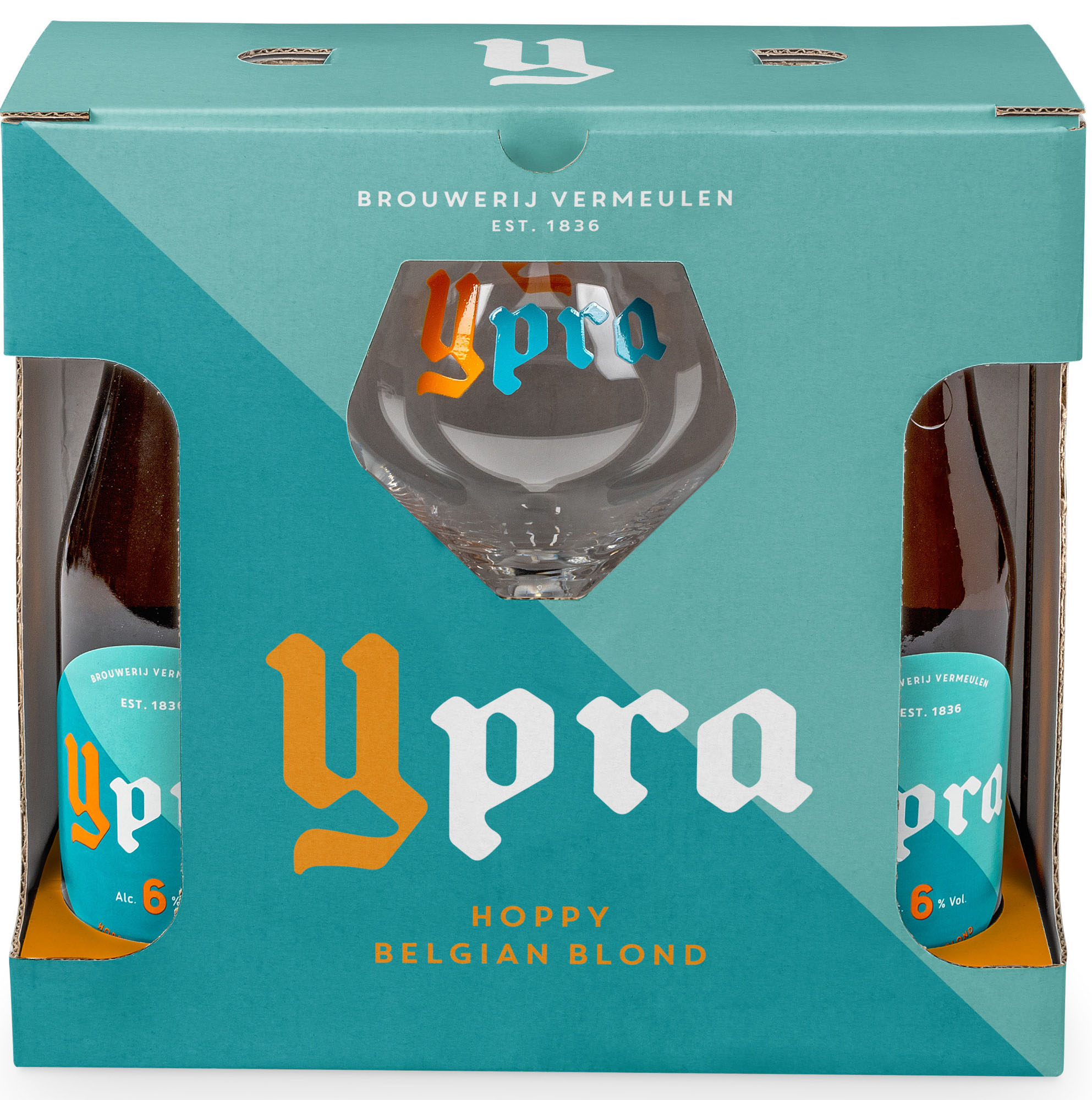 Ypra Geschenkverpakking +glas Doos 3x2x33 cl 6%