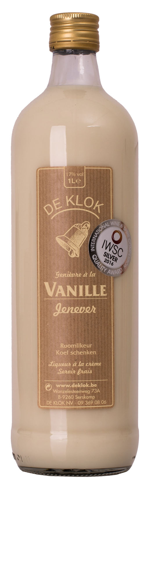 De Klok Vanille Jenever Fles 100 cl 17%