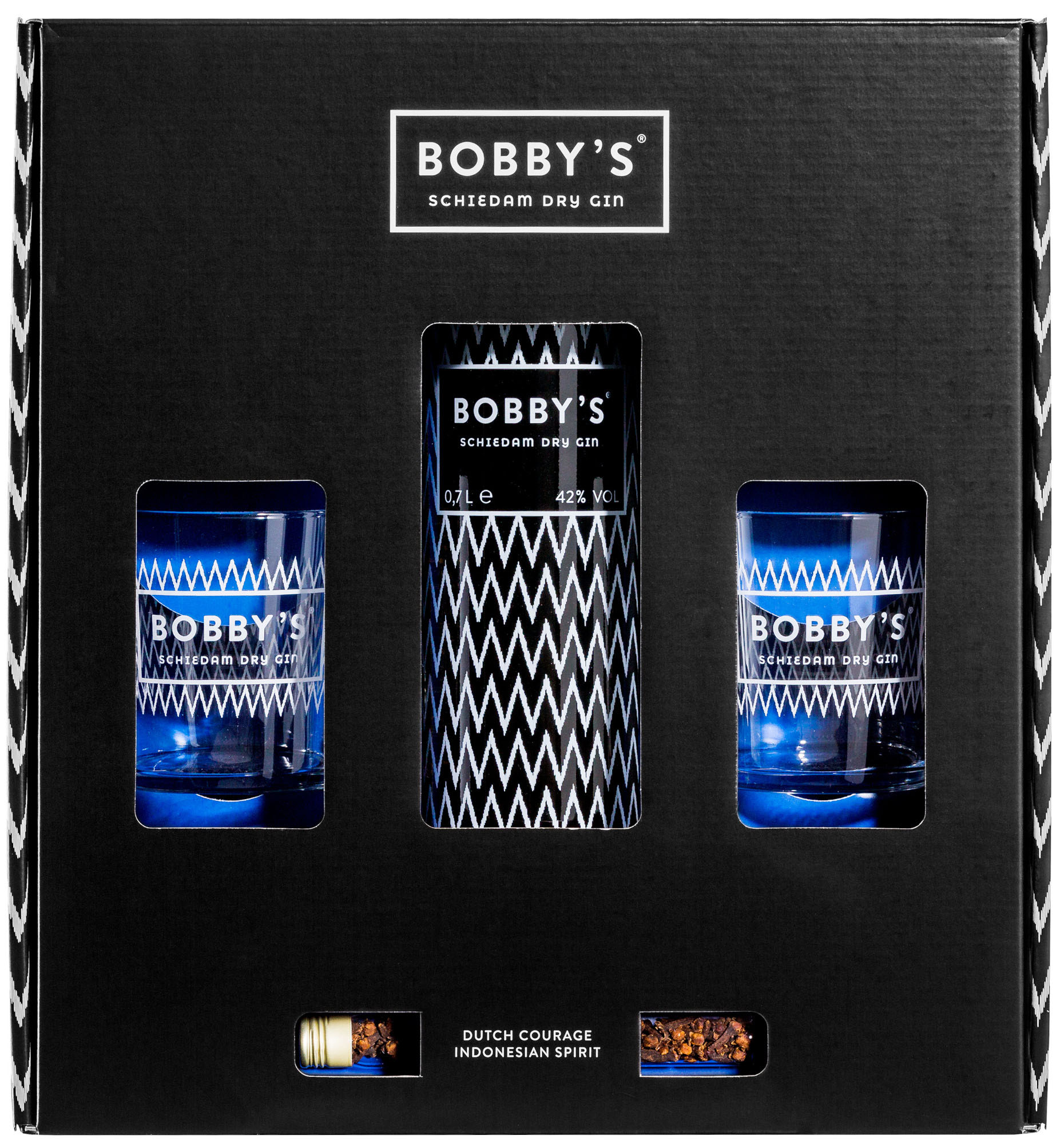 Bobby's Dry Gin GV + 2 tumbler gl Fles 70 cl 42%
