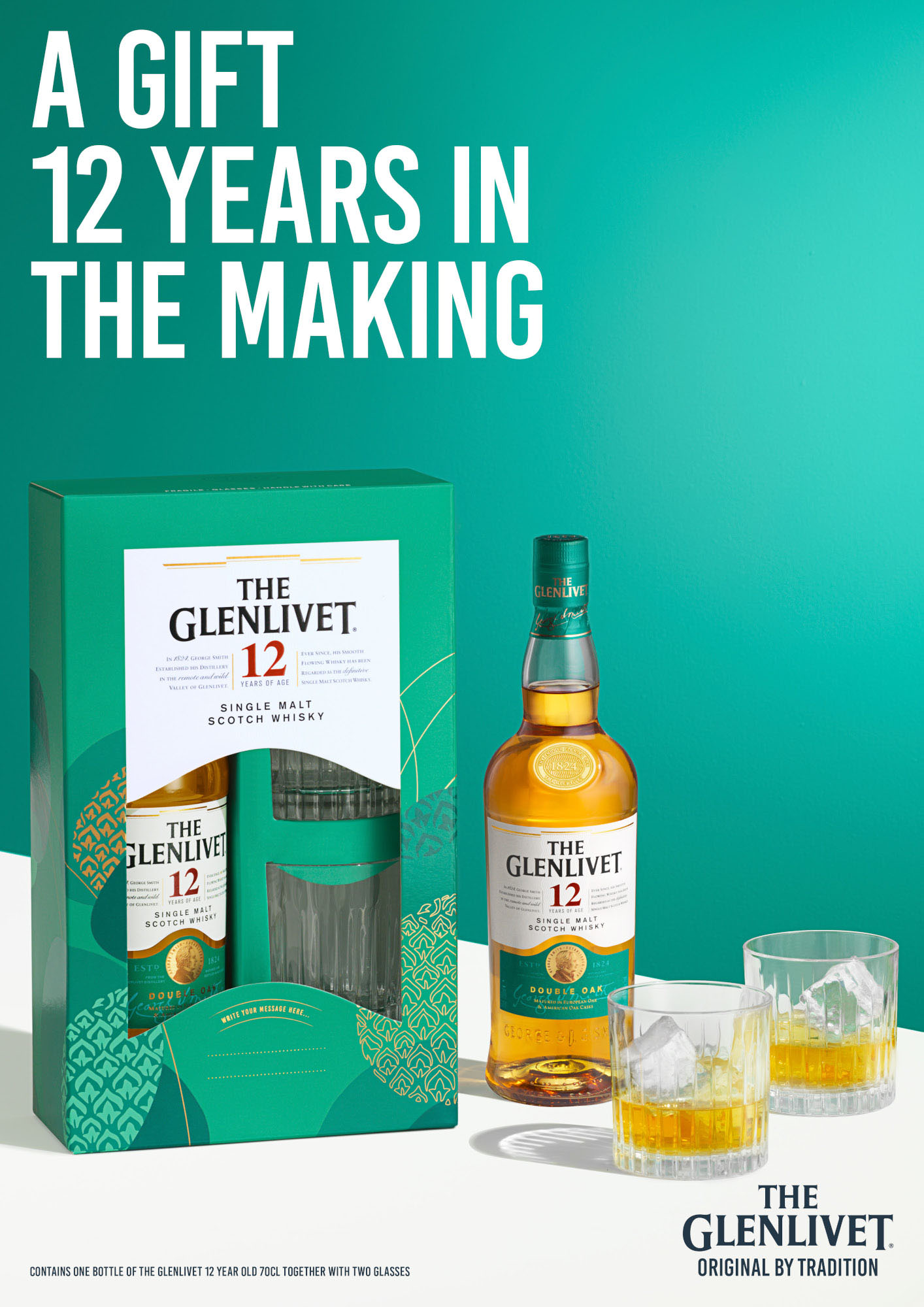 Glenlivet 12Y GV+2 glazen Fles 70 cl 40%