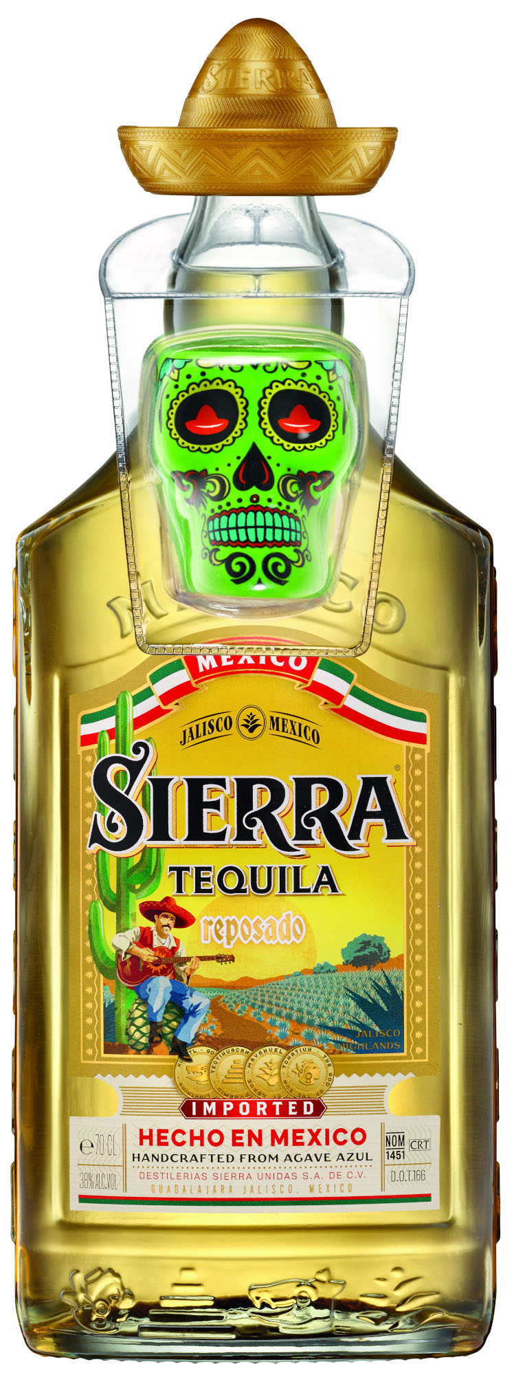 Tequila Sierra Reposado +Skull glas Fles 70 cl 38%