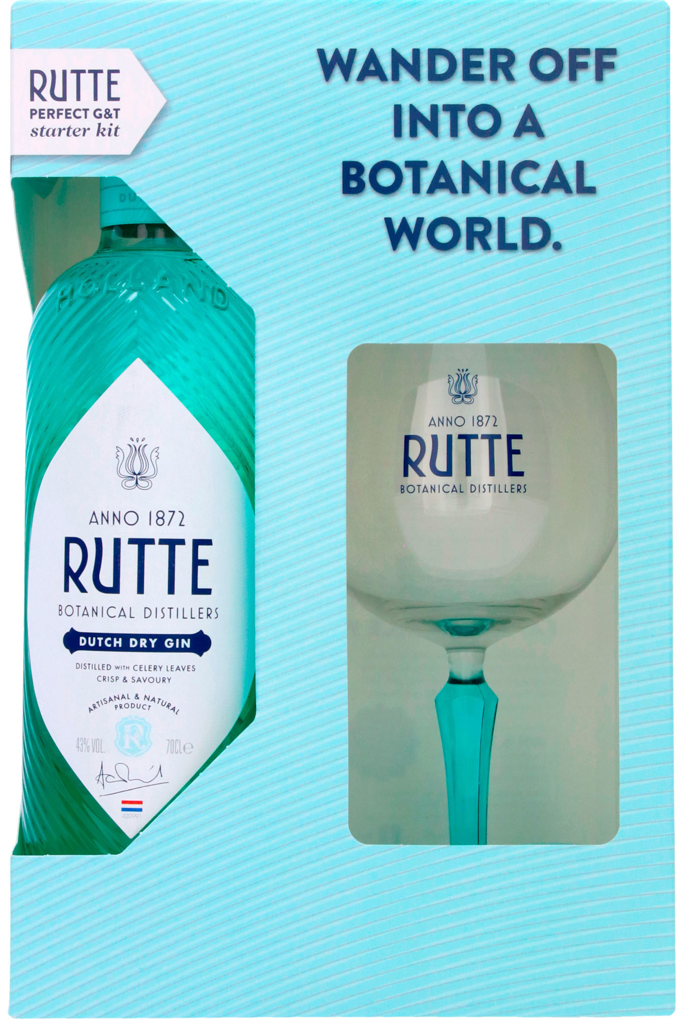 Rutte Dutch Dry Gin GV +glas Fles 70 cl 43%