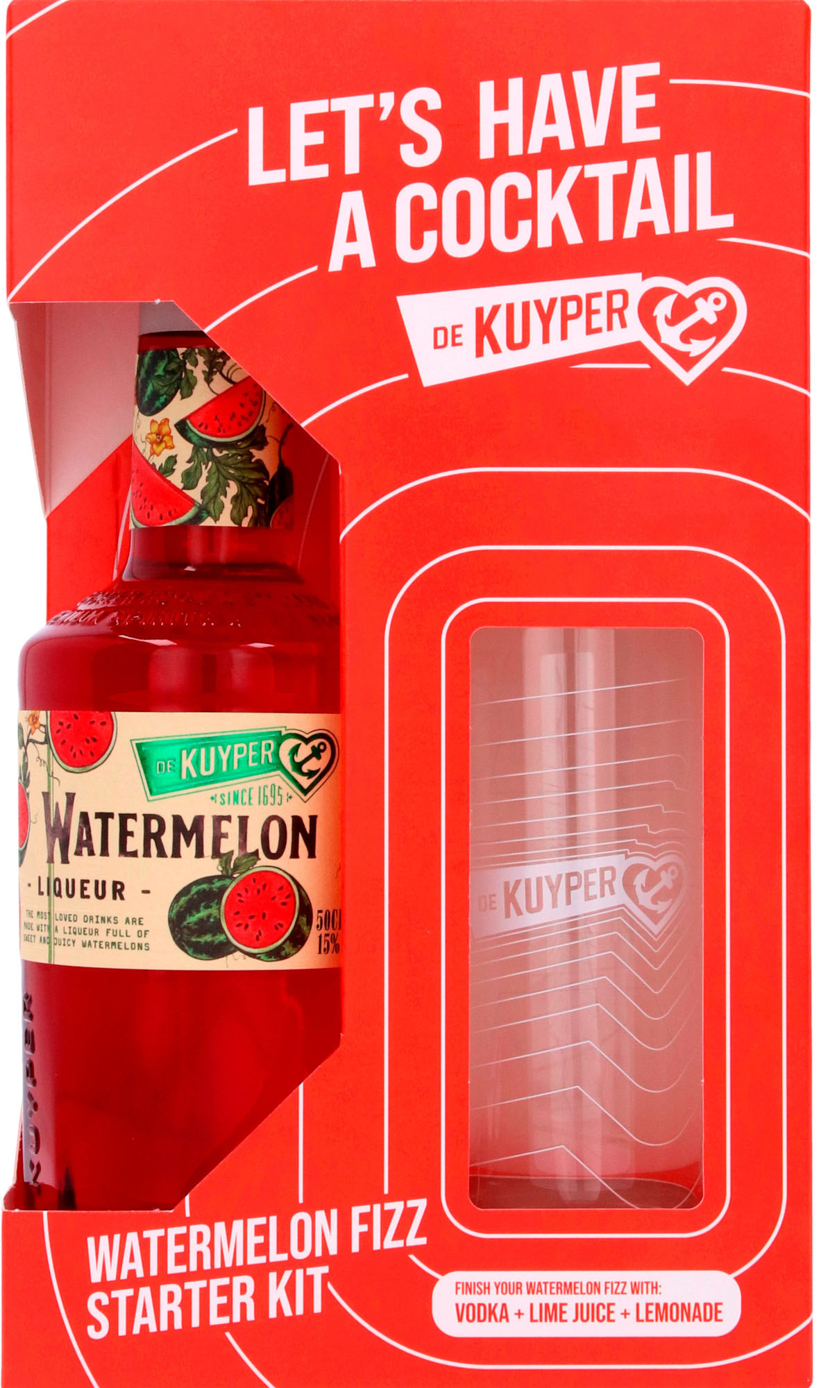 De Kuyper Watermelon Fizz GV +glas Fles 50 cl 15%