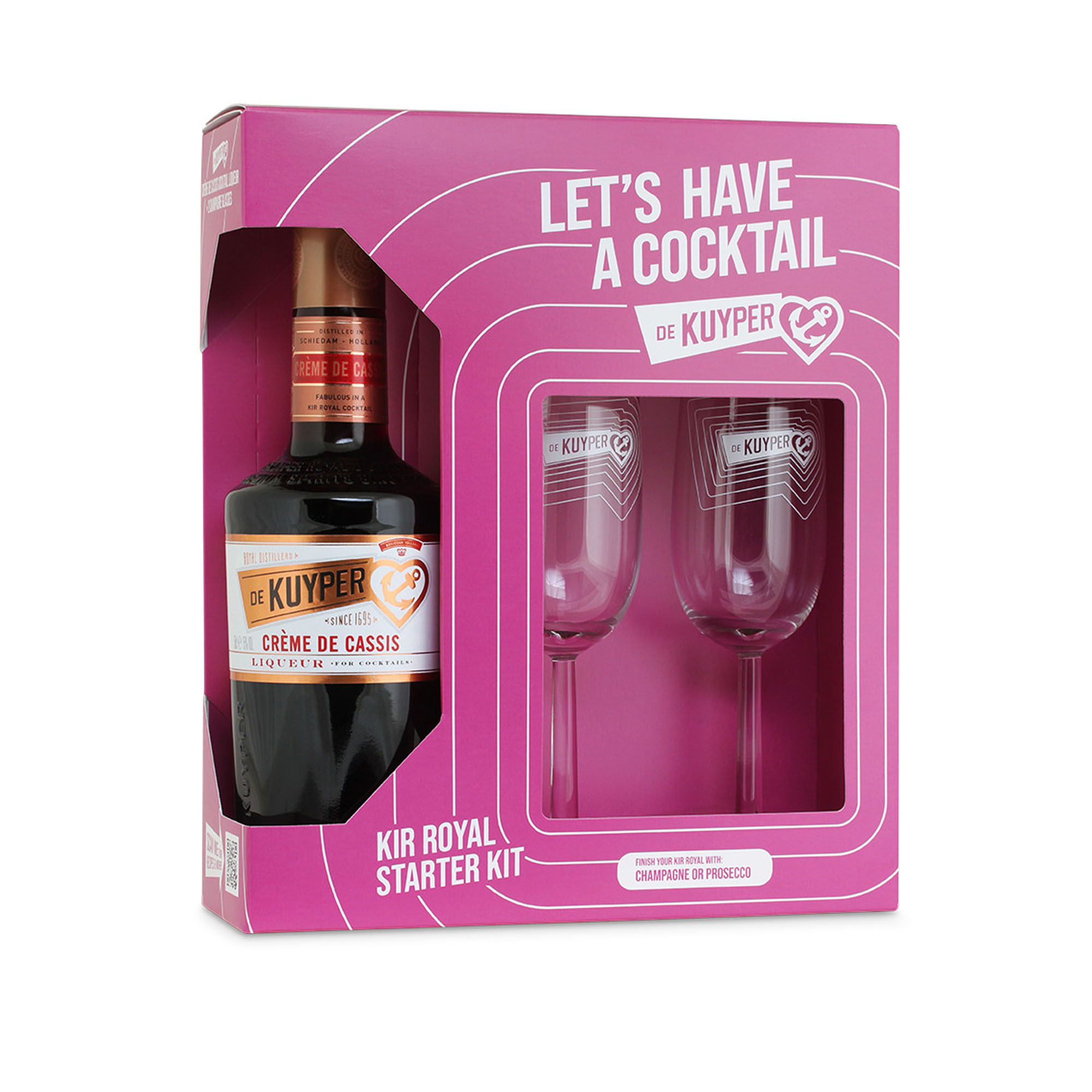 Kuyper Creme de Cassis Kir Royal Starter Kit Geschenkverpakking +2 glazen Fles 50 cl 15%