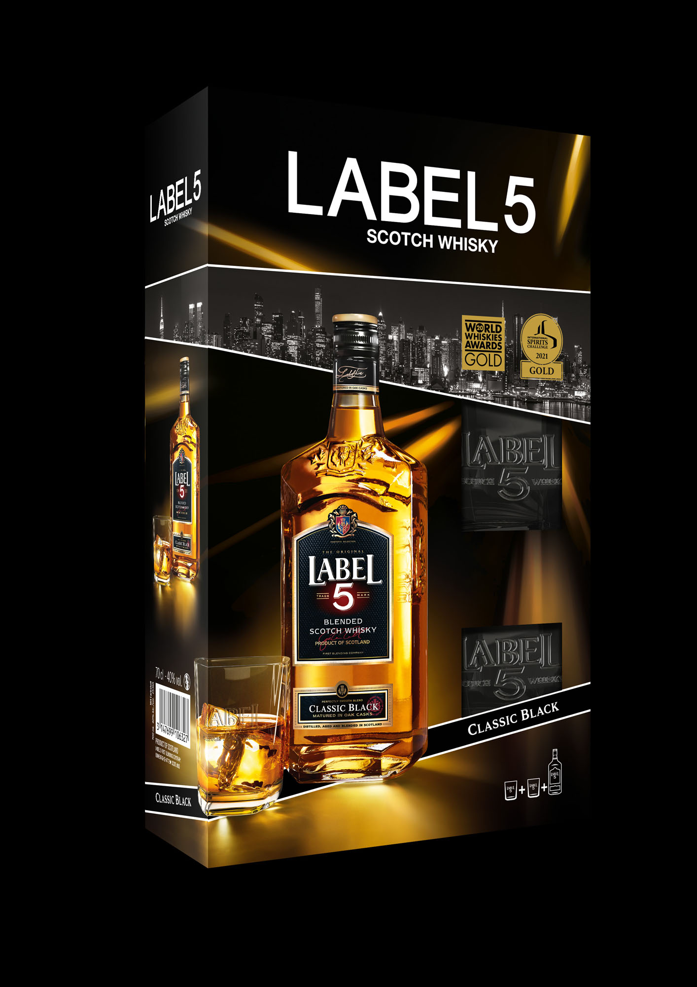 Label 5 Scotch Whisky GV+2 glazen Fles 70 cl 40%