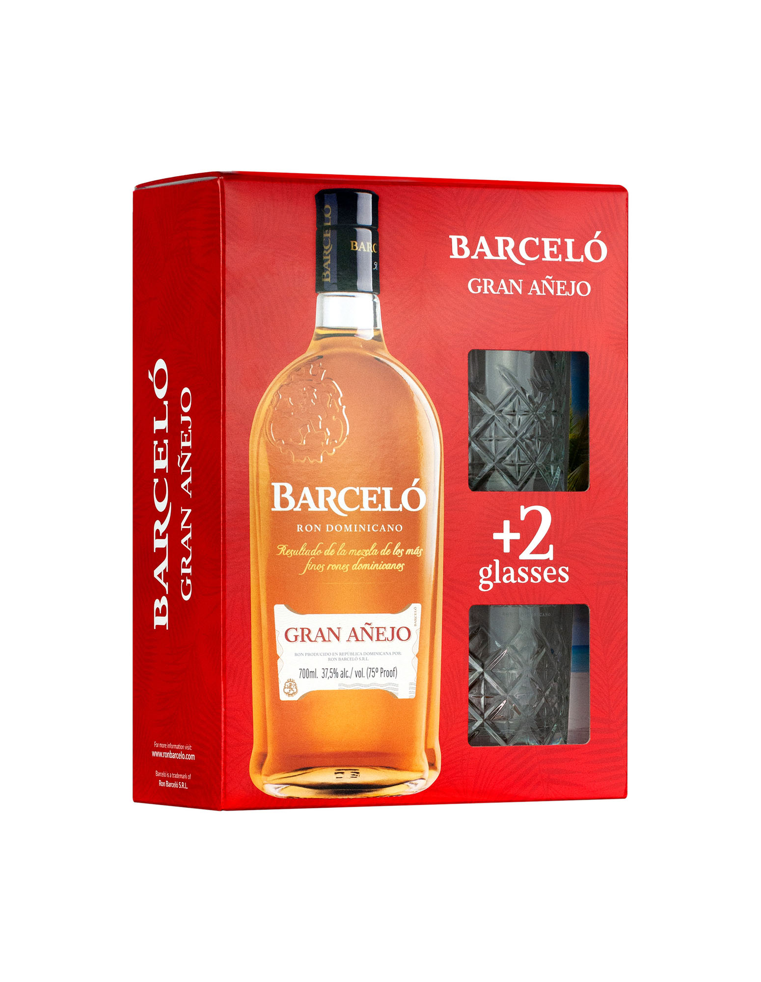 Barcelo Gran Anejo + 2 glazen Fles 70 cl 37,5%