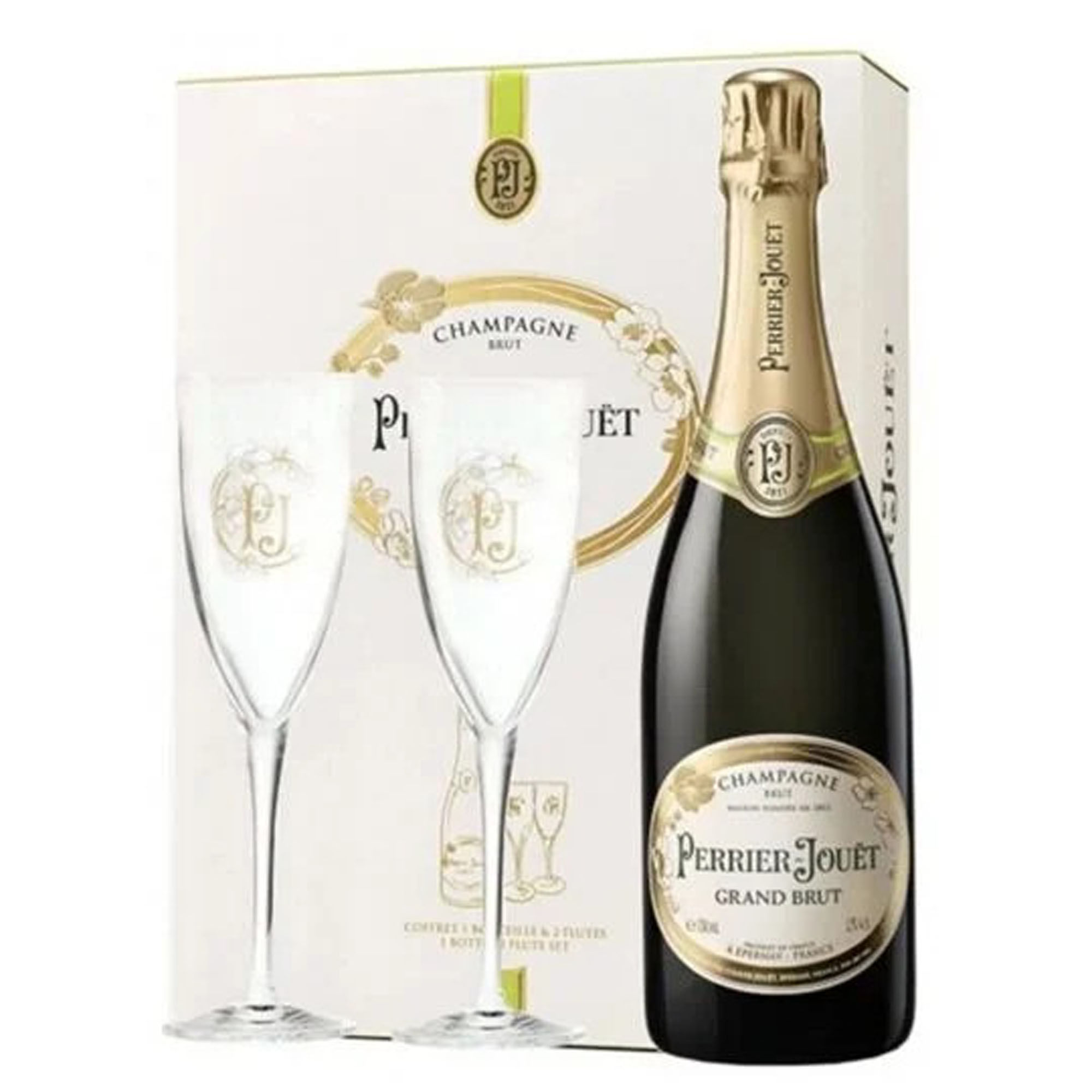 Perrier-Jou‰t Brut Giftpack +2 flutes Fles 75 cl 12%