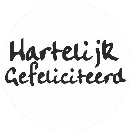 Etiket Hartelijk Gefeliciteerd rond wit Doos 1x500