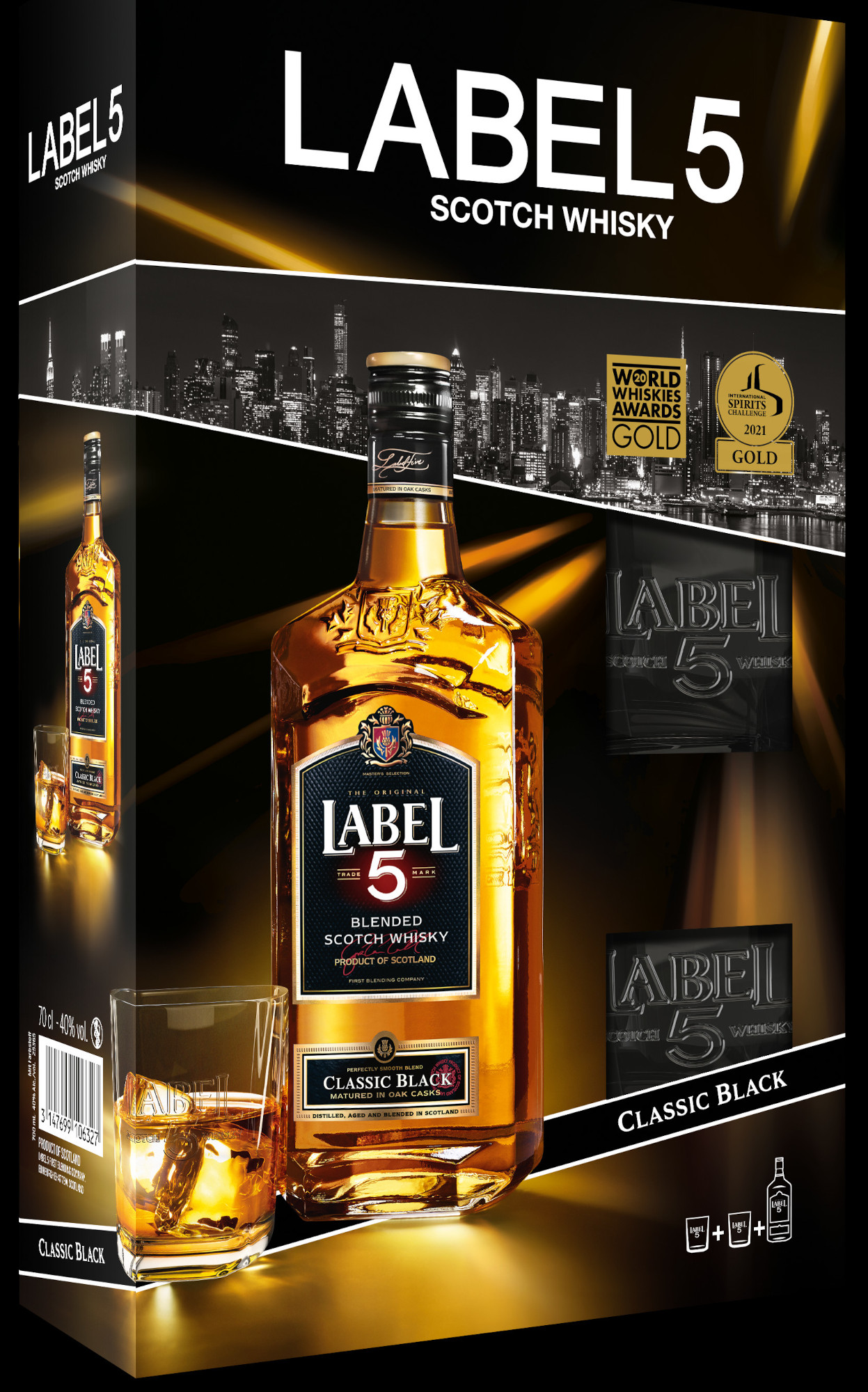 Label 5 Scotch Whisky GV+2 glazen Fles 70 cl 40%