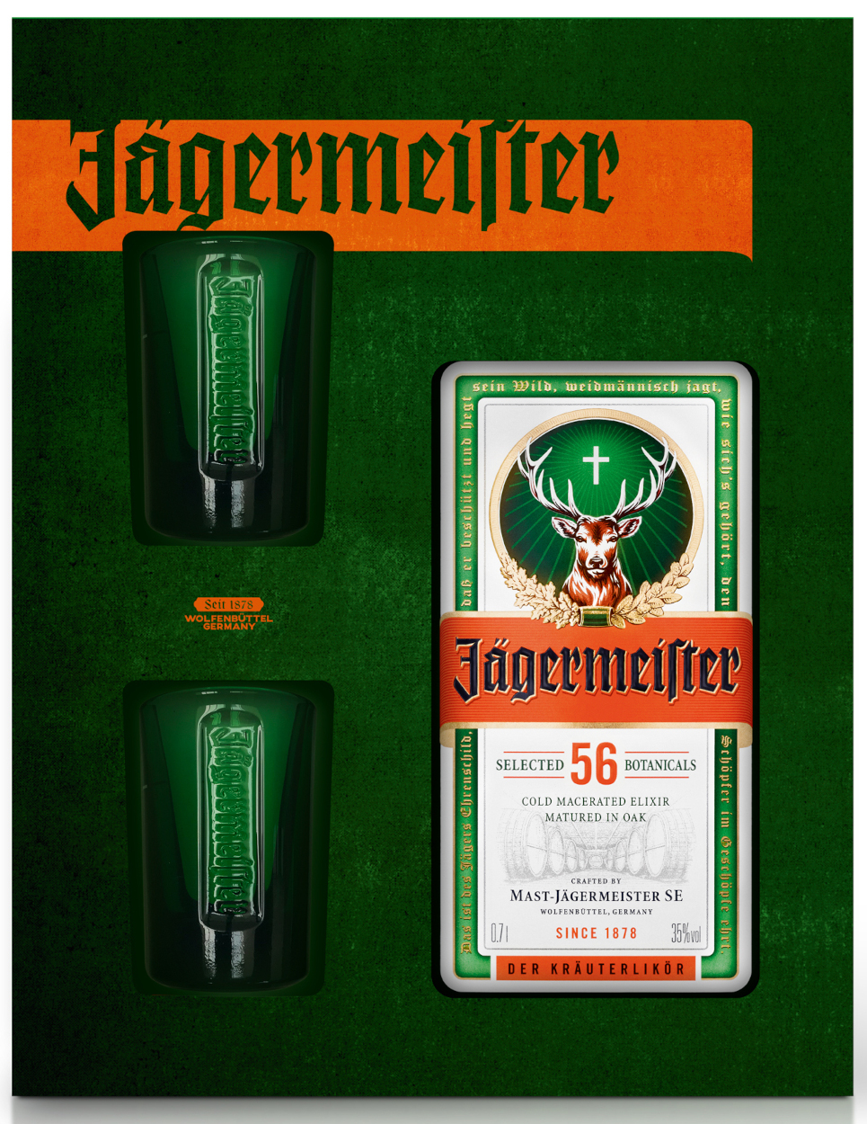 Jagermeister +shotglas Fles 70 cl 35%